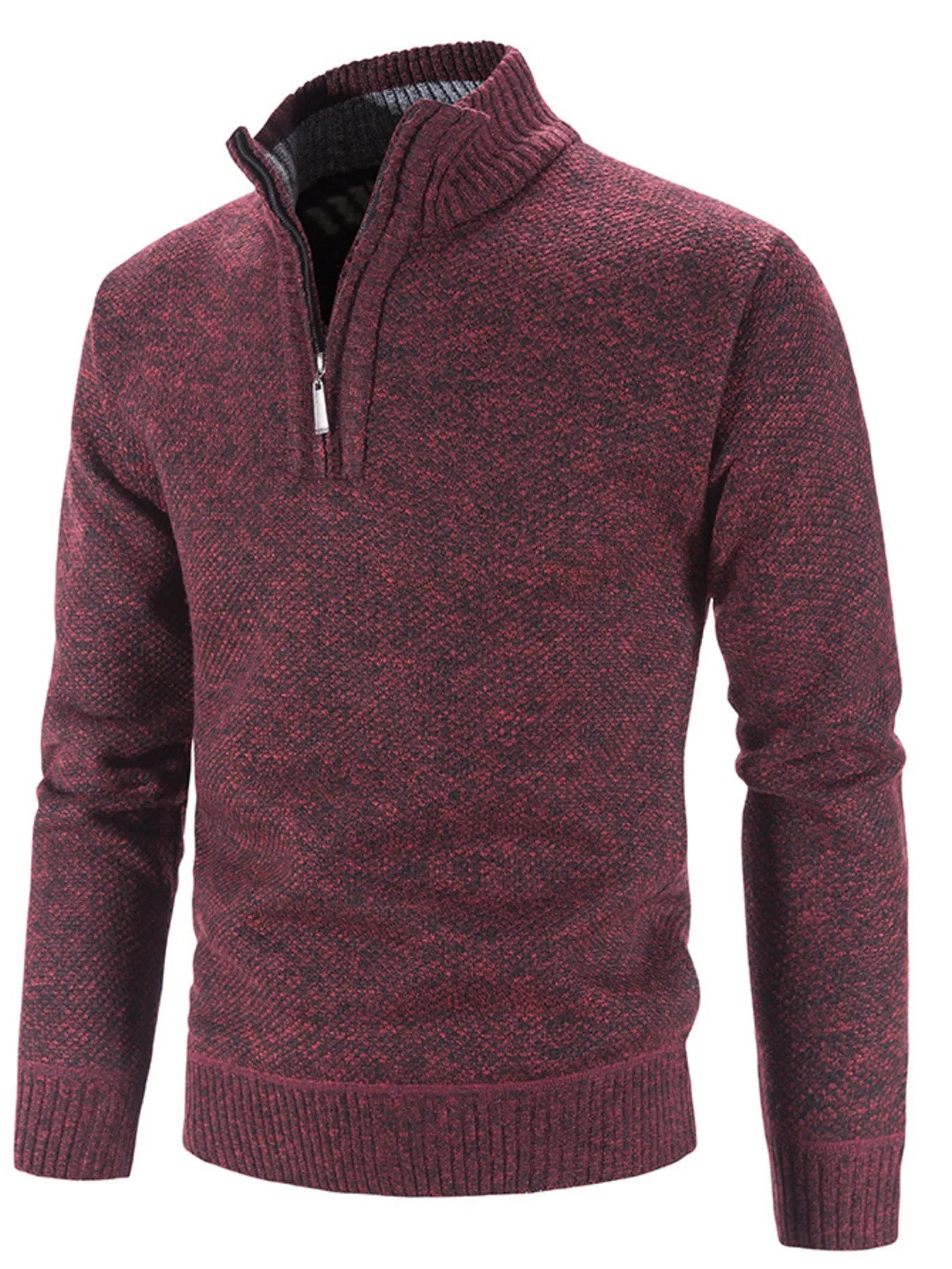 Men's Plus Size Quarter Zip Long Sleeve Sweater