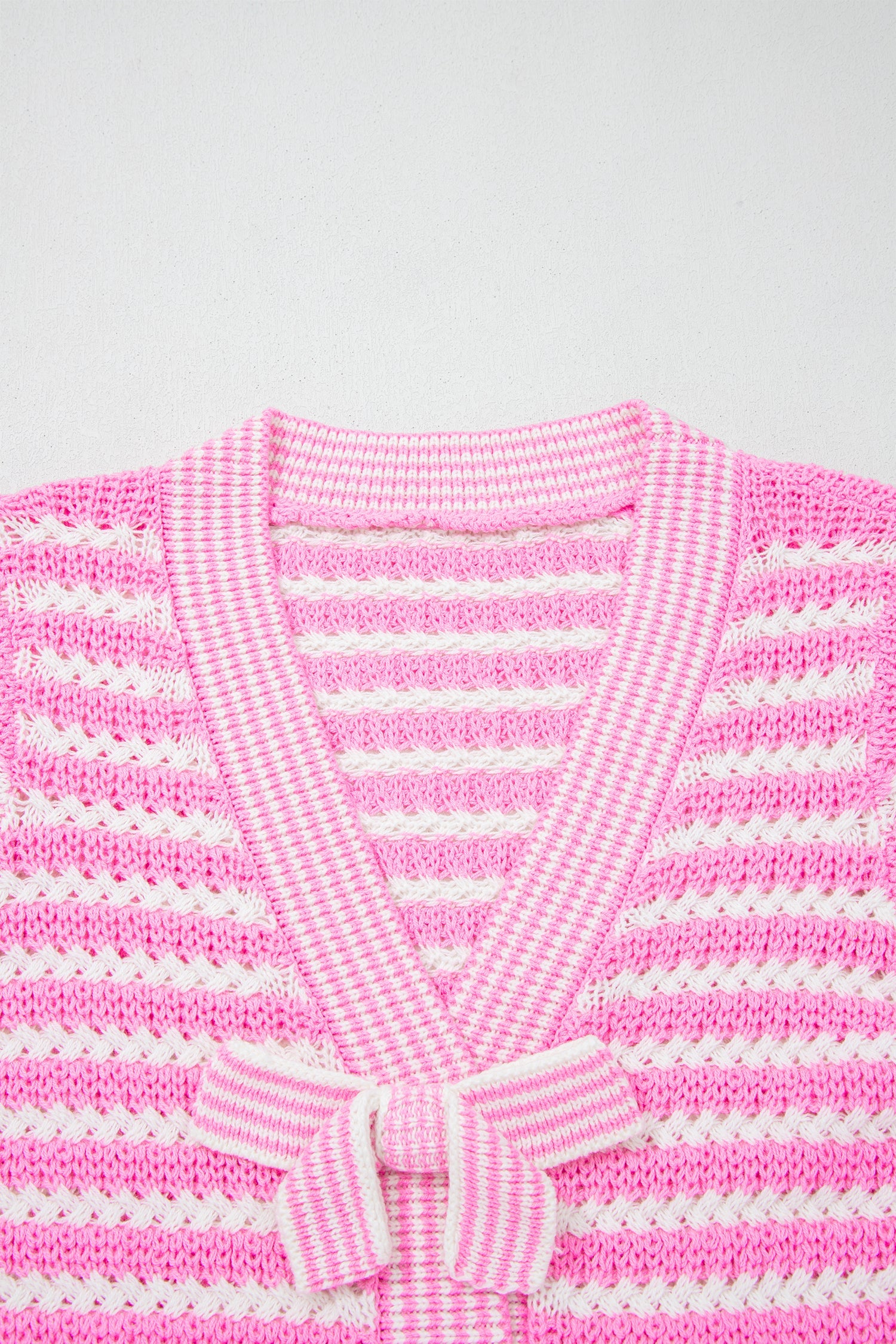 Stripe Bow Tie V-Neck Short Sleeve Sweater