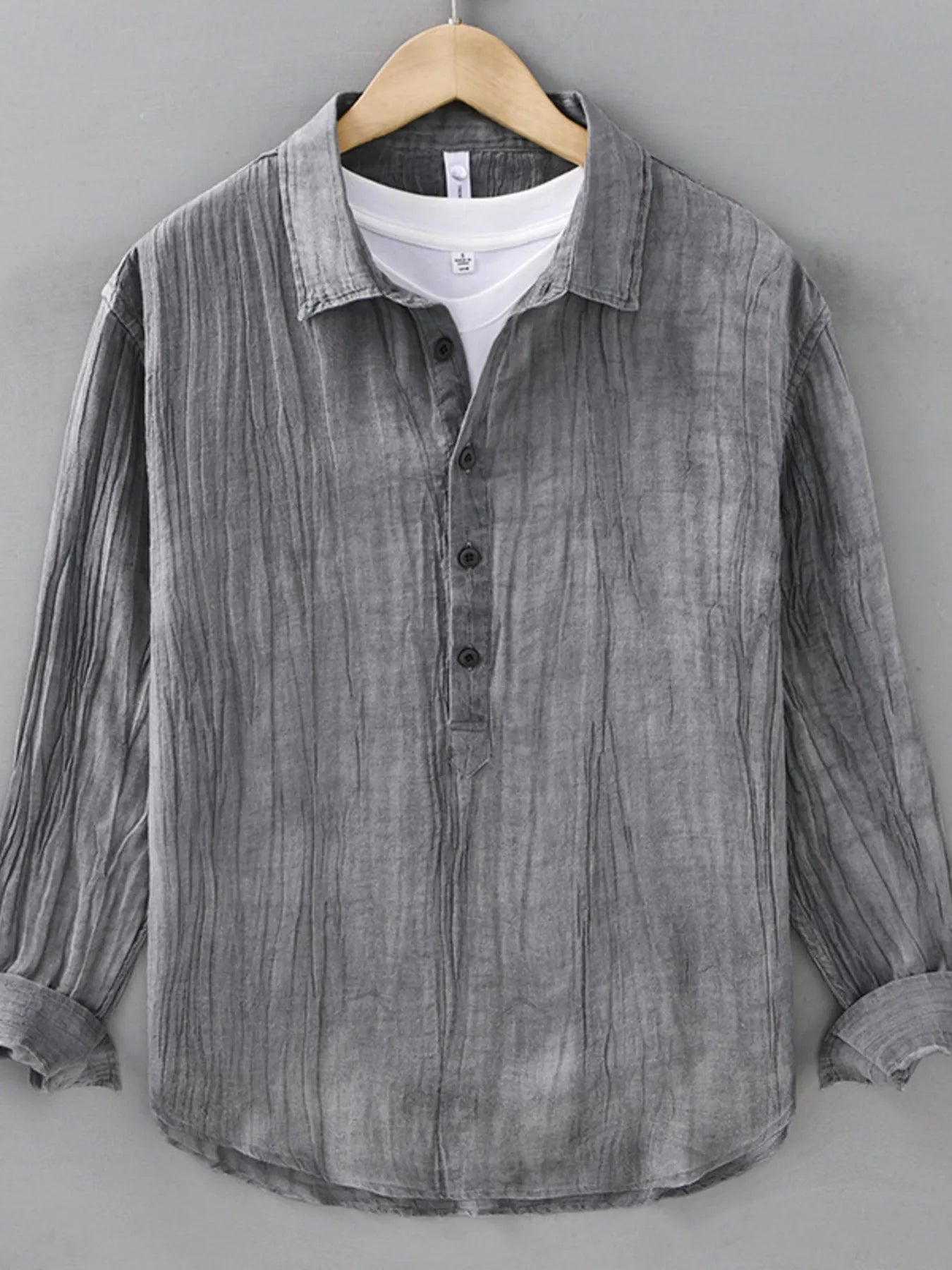 Men's Plus Size Button Detail Long Sleeve Blouse