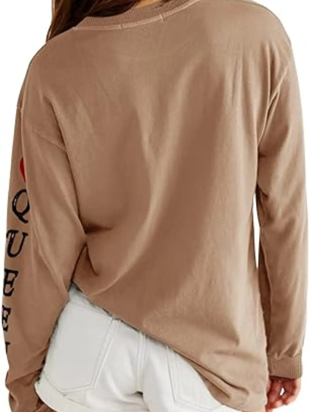 Queen of Hearts Playing Card Graphic Round Neck Sweatshirt