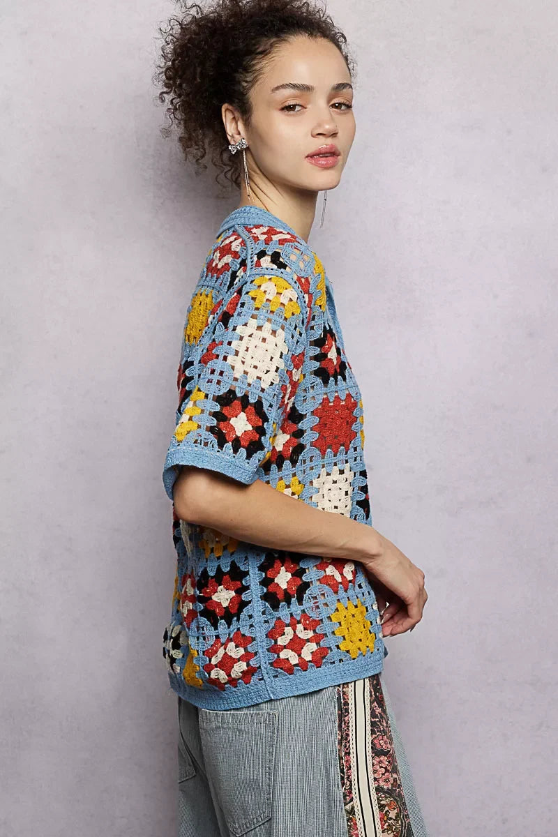 POL Crochet Short Sleeve Relaxed Fit Shirt