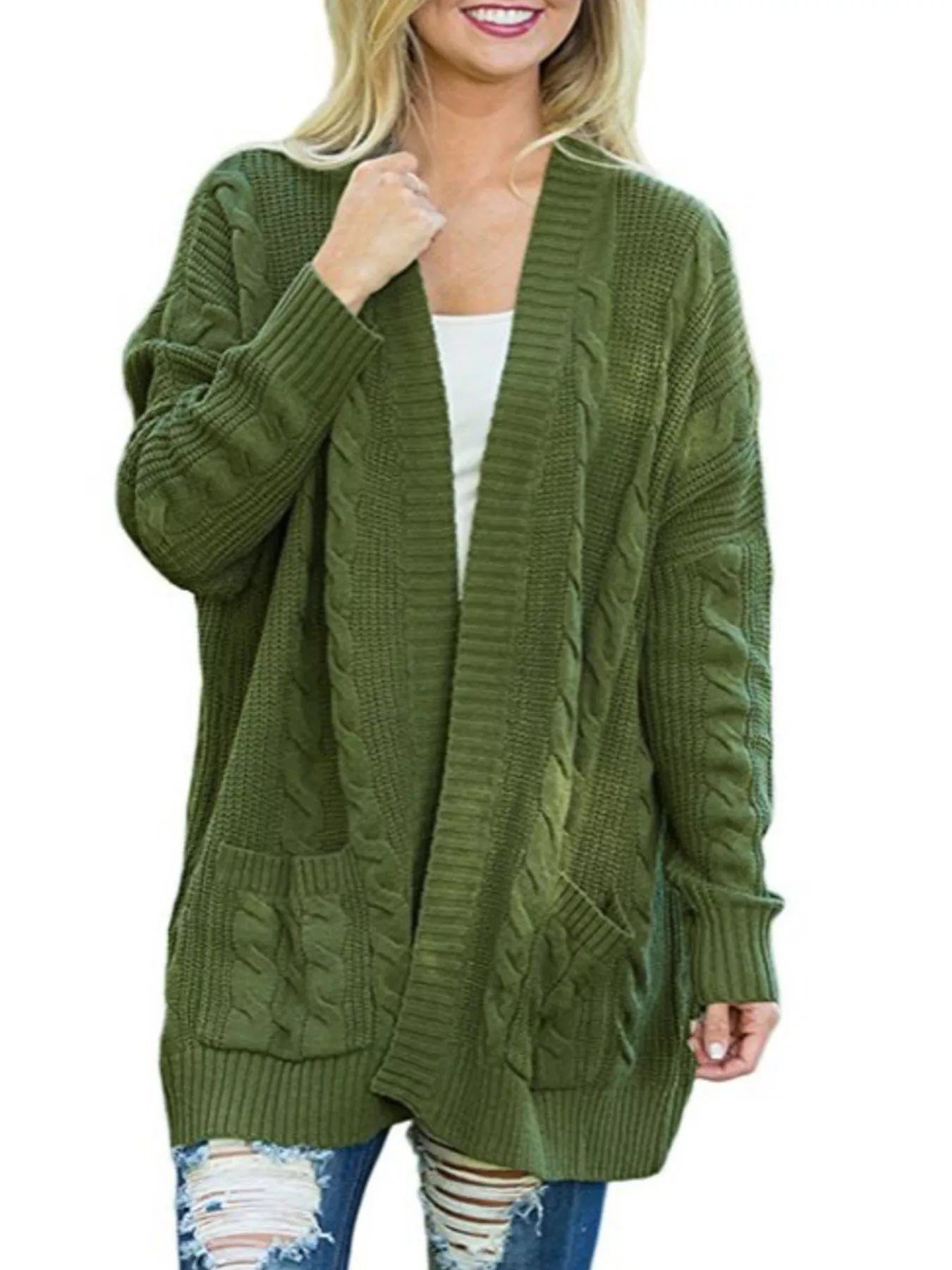 Full Size Chunky Knit Open Front Cardigan Plus Size