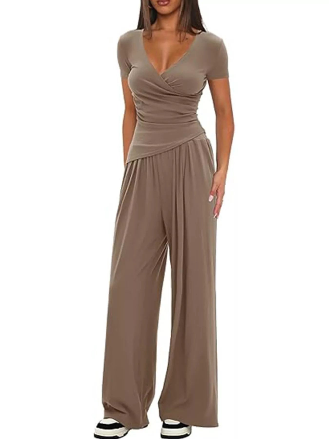 Surplice Short Sleeve Top and Pants Set