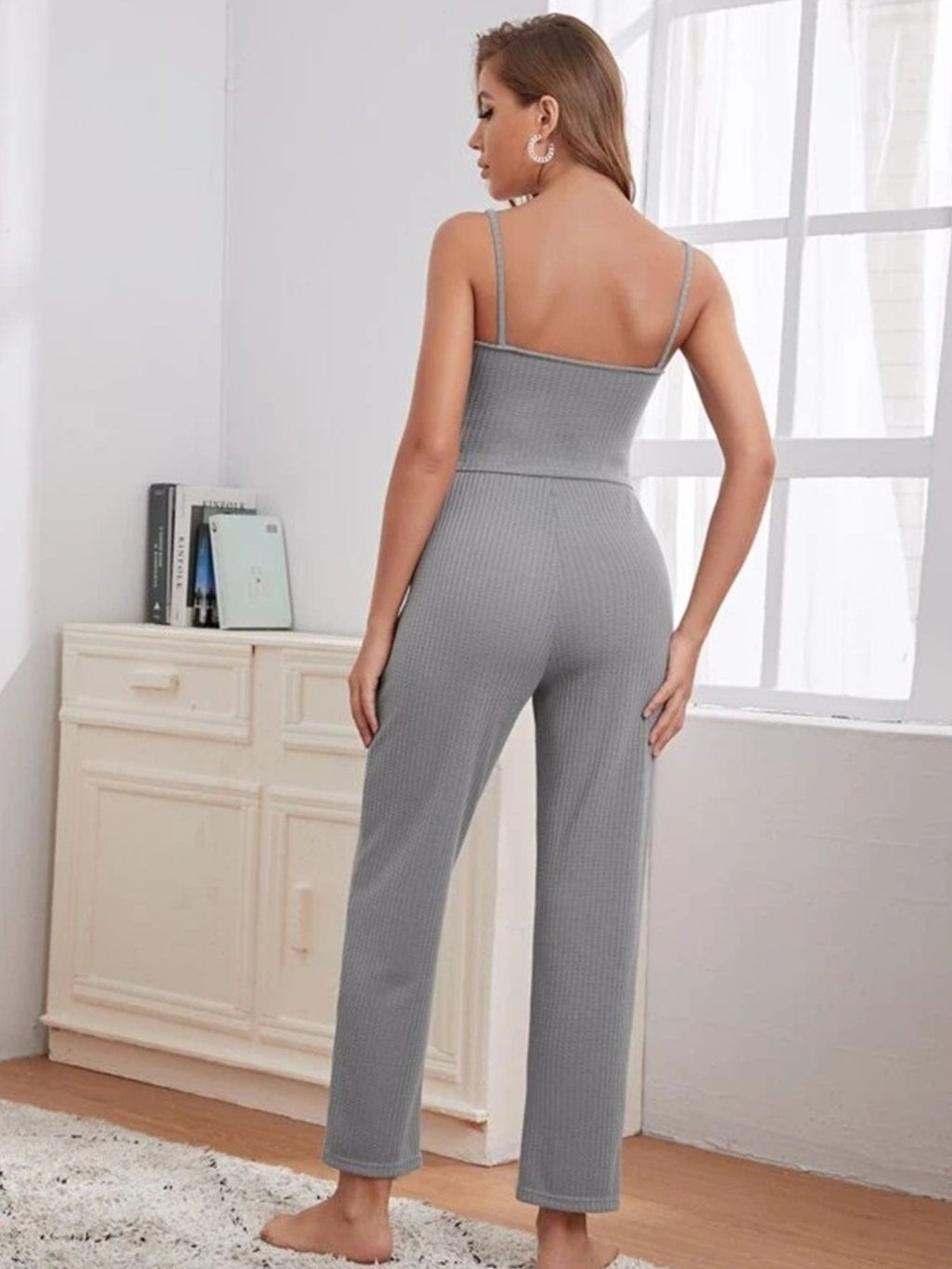 Scoop Neck Cami & Pants & Cardigan Set