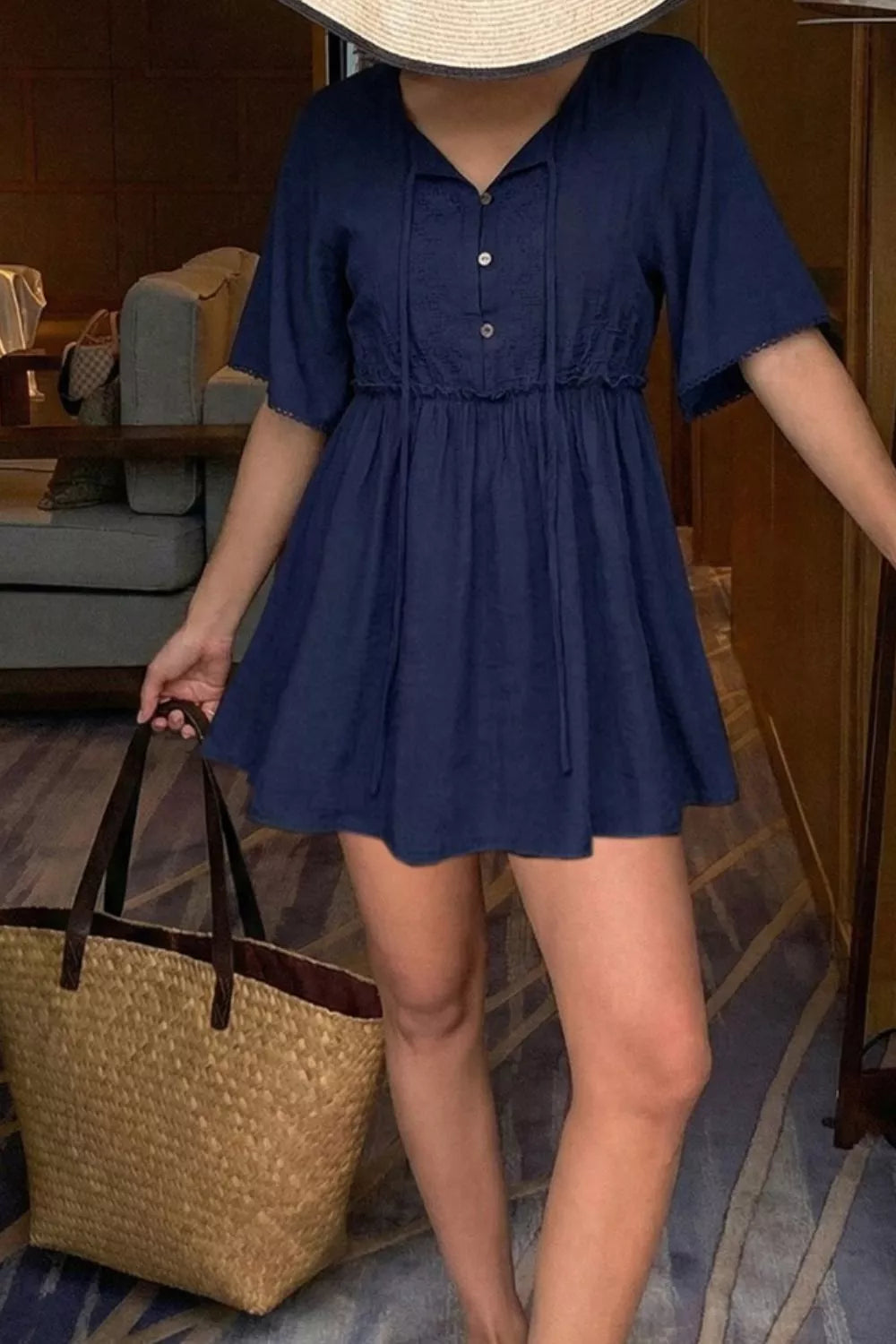 Ruffle Hem Tie Neck Blouse