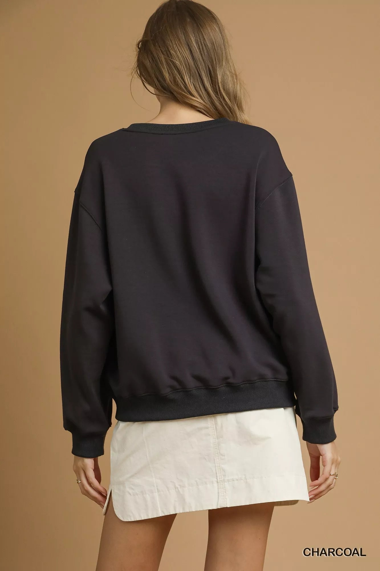 Umgee Round Neck Long Sleeve Fleece Sweatshirt