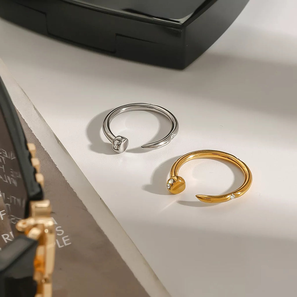 Stainless Steel Zircon Open Ring