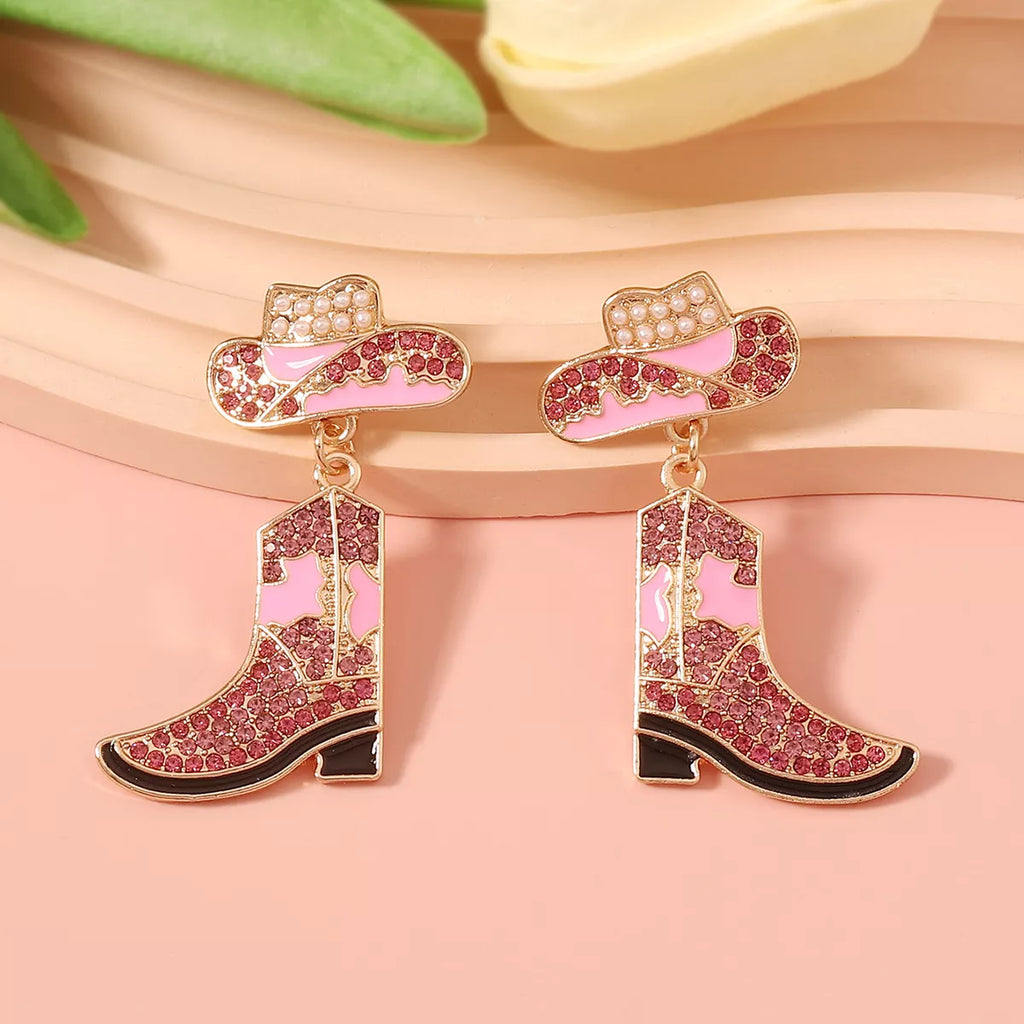 Rhinestone Boot Dangle Earrings