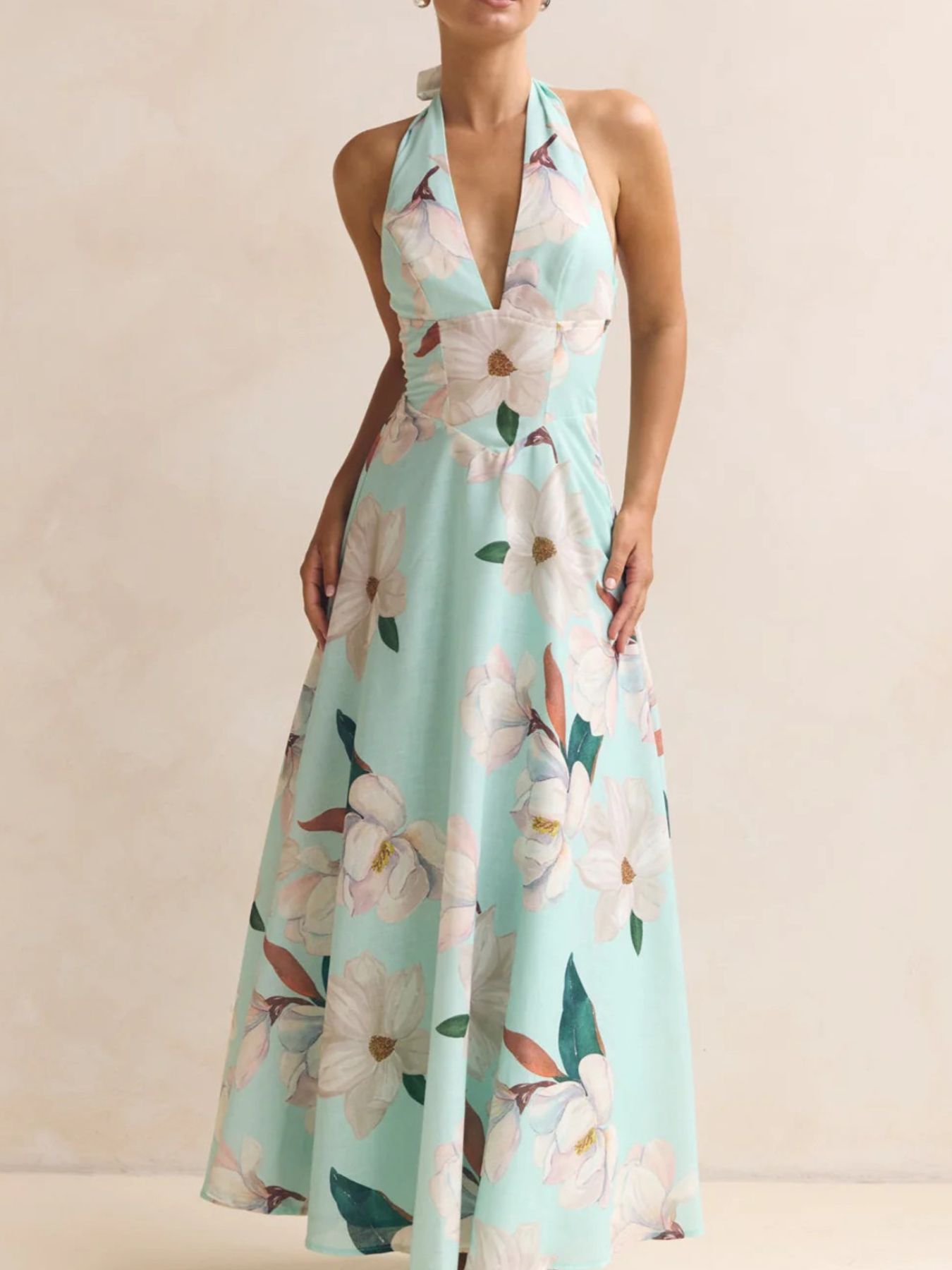 Floral Print Halter Neck Maxi Dress