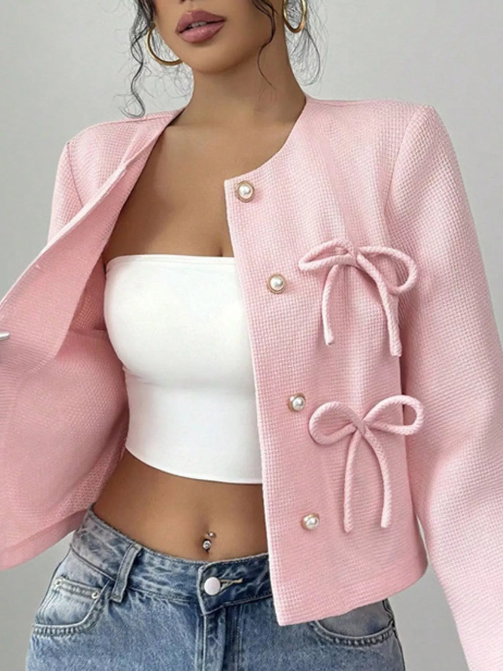 Bow Detail Cropped Outerwear