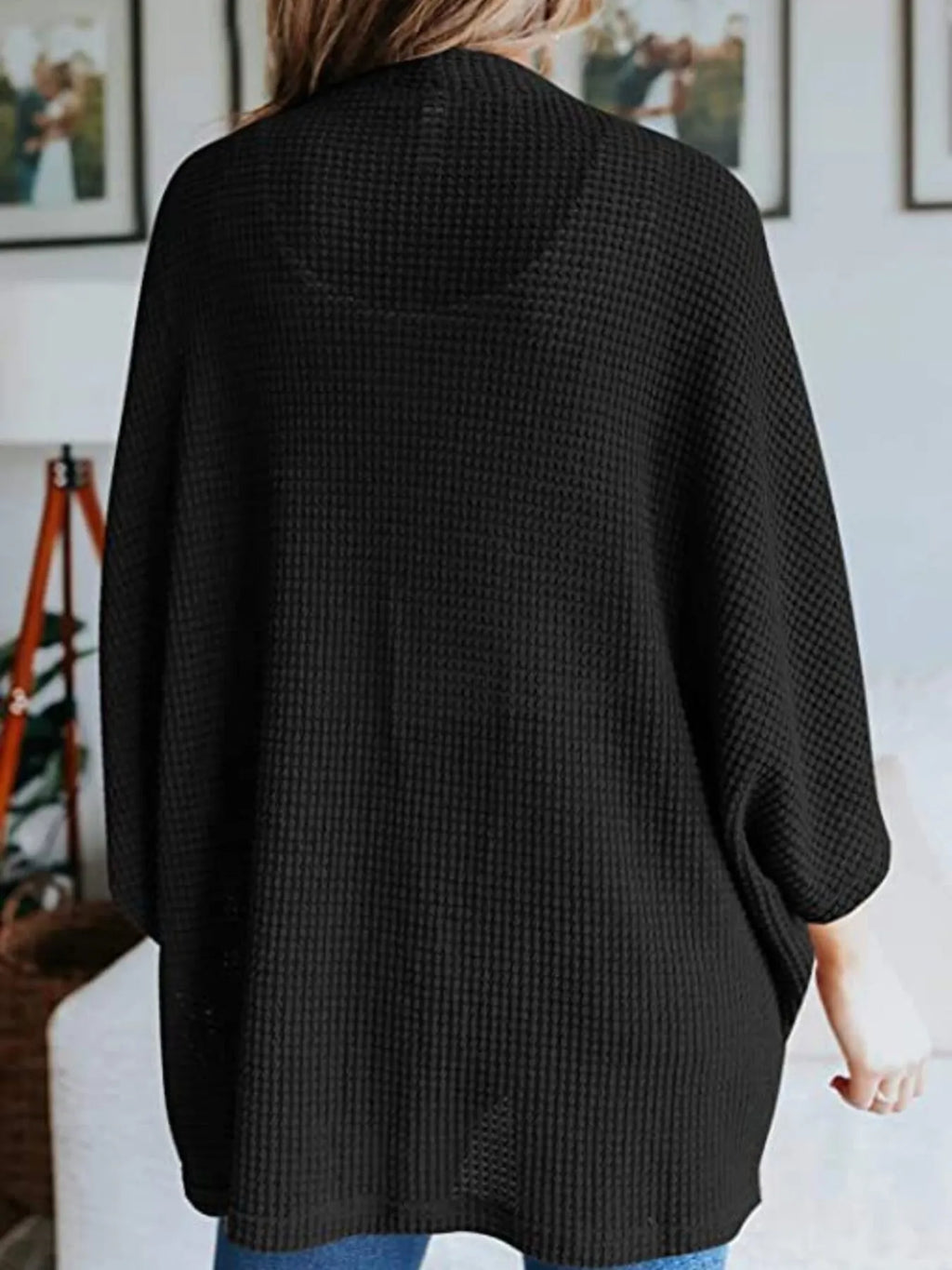 Full Size Open Front Waffle Knit Cardigan Plus Size