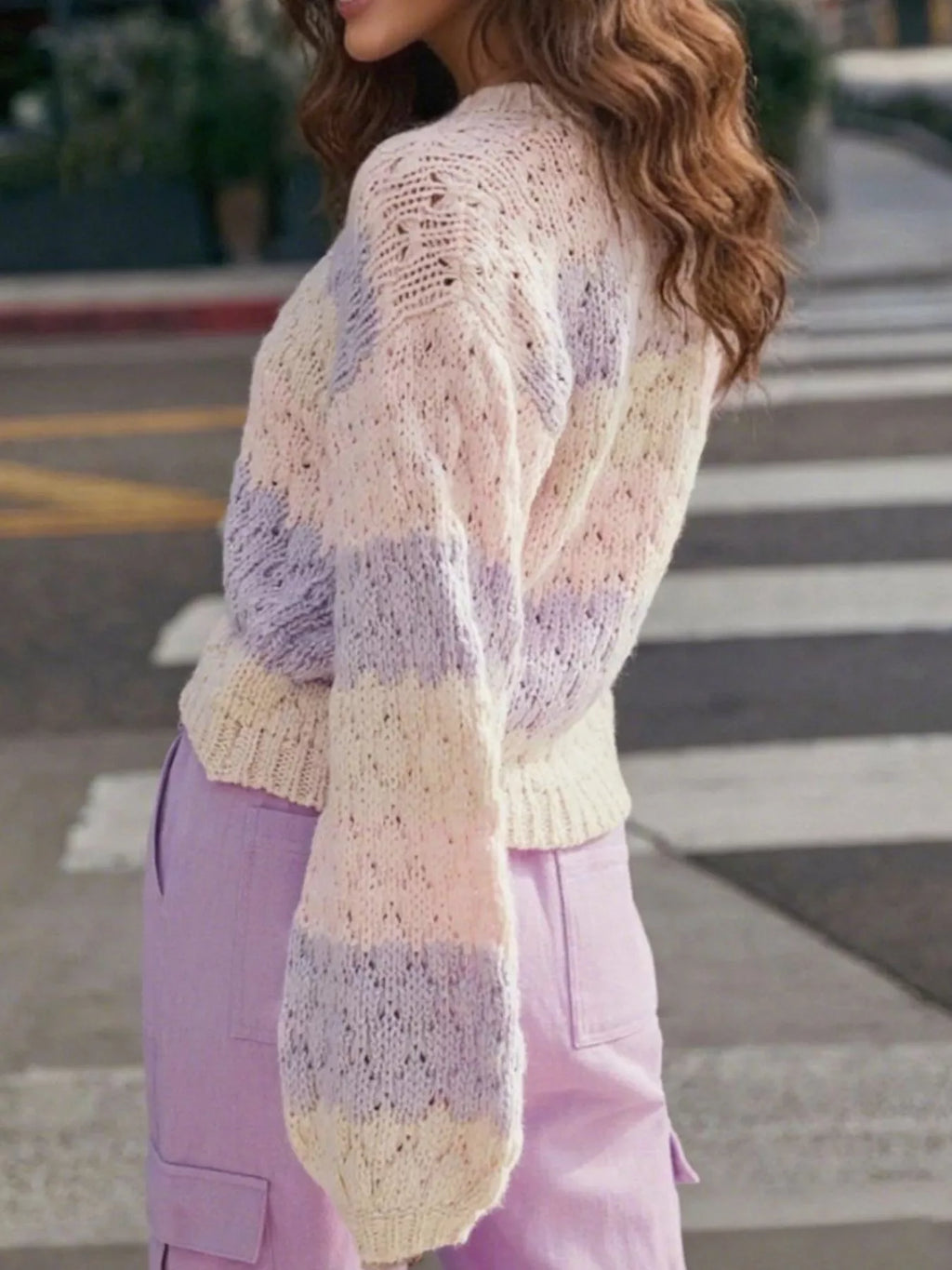 Color Block Button Up Cardigan