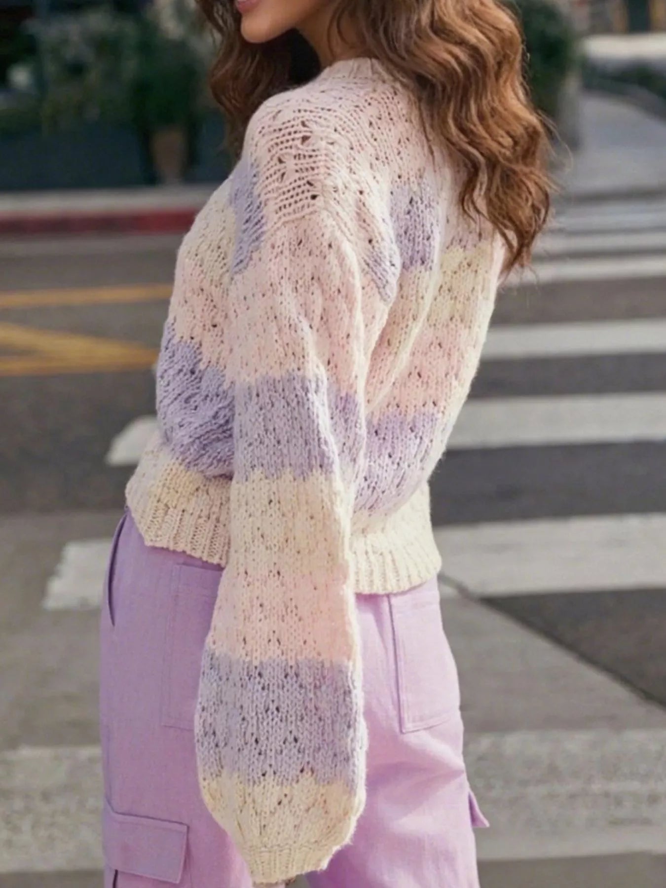Color Block Button Up Cardigan