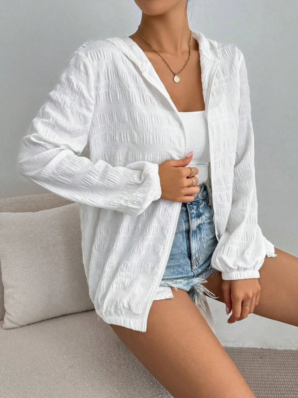 Zip Up Long Sleeve Hooded Outerwear