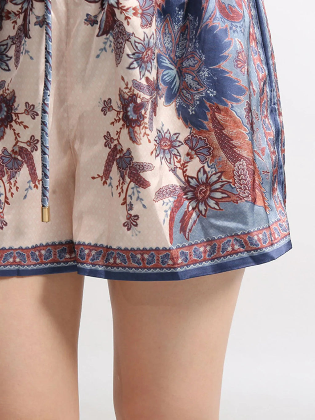 Printed Button Front Long Sleeve Shirt and Shorts Set