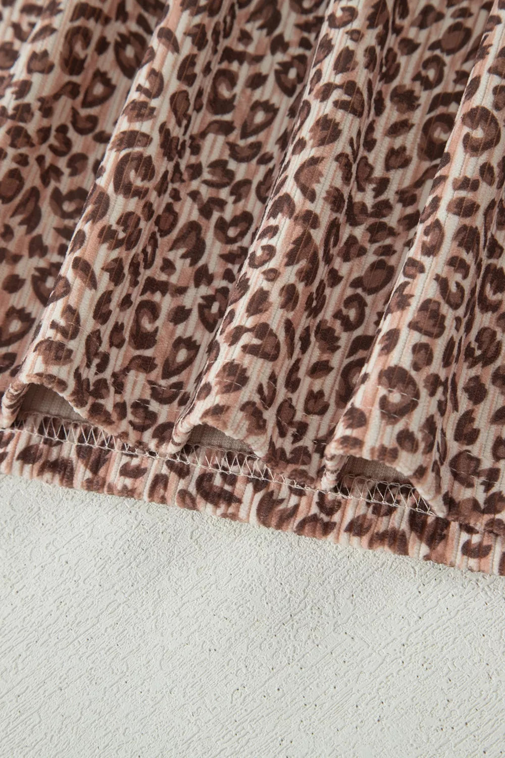 Leopard Print Ribbed Patchwork Half Button Loose Tee Elastic Waist Short 2pcs Set