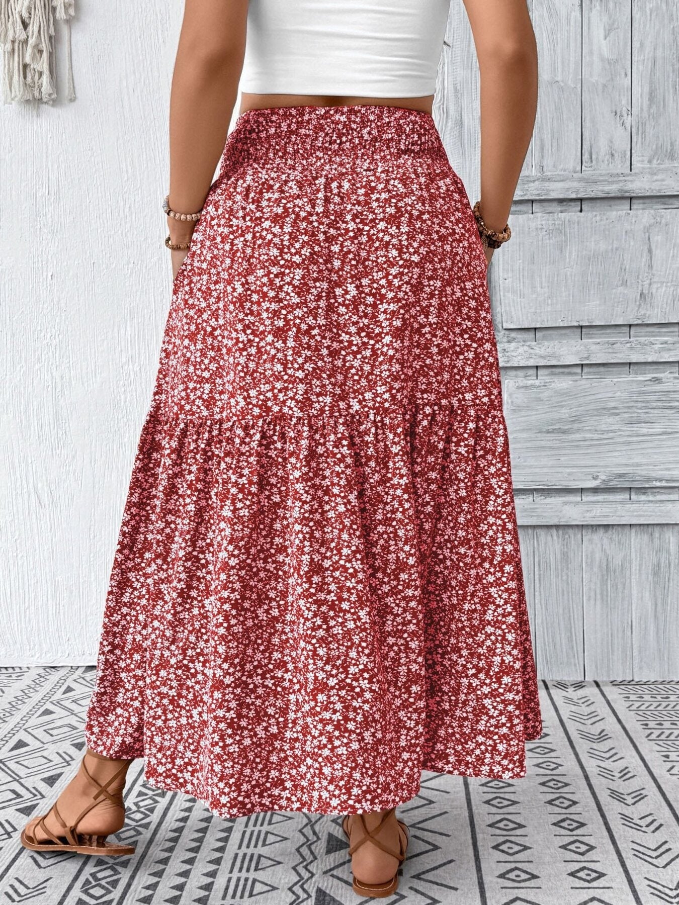 Plus Size Floral Print Tiered Skirt
