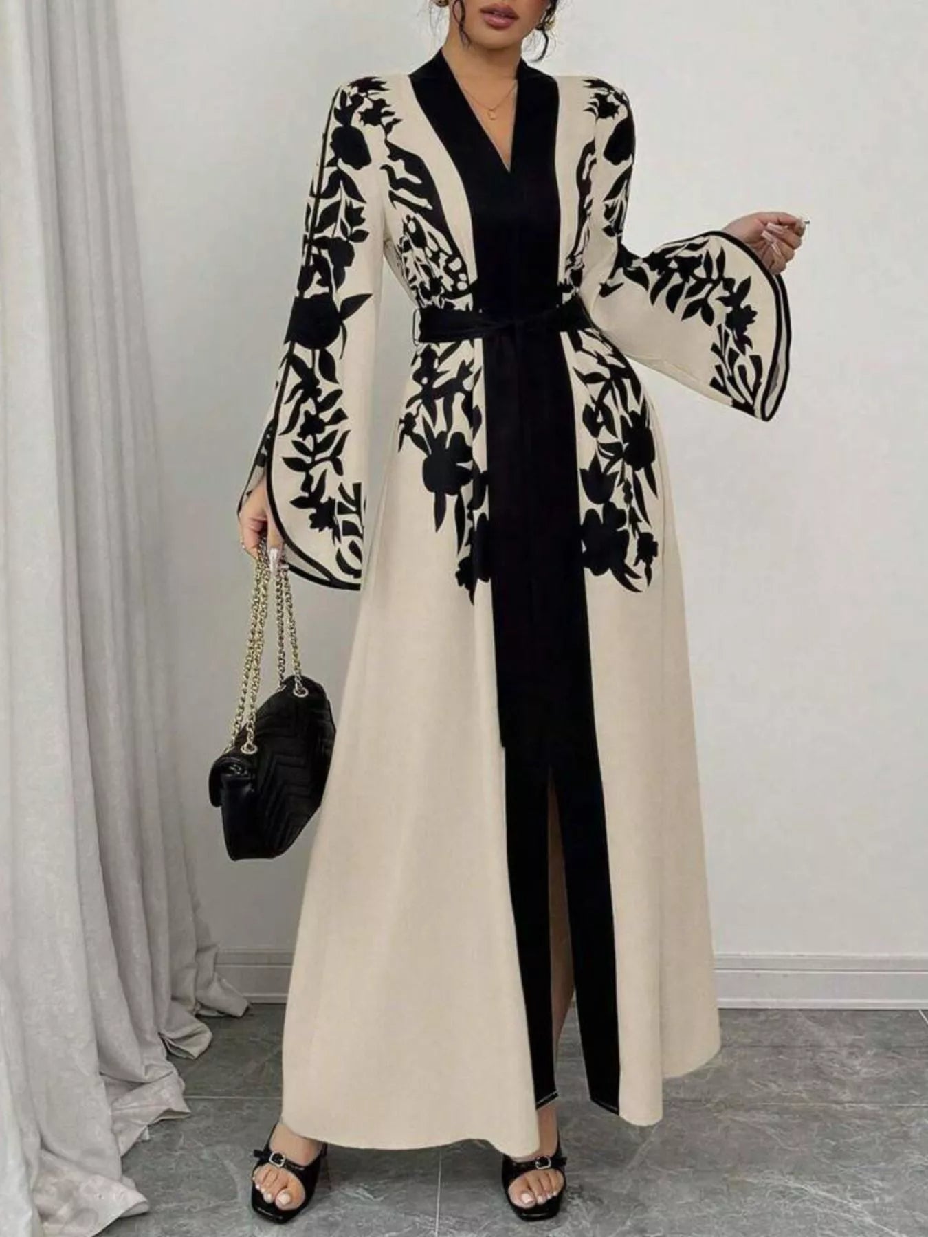 Printed Tie Waist Maxi Dress