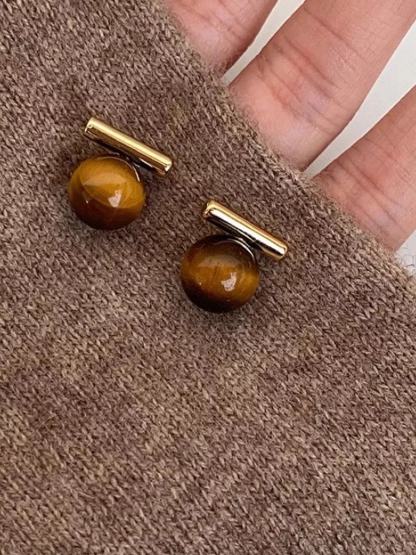Tiger Eye Stone Stud Earrings