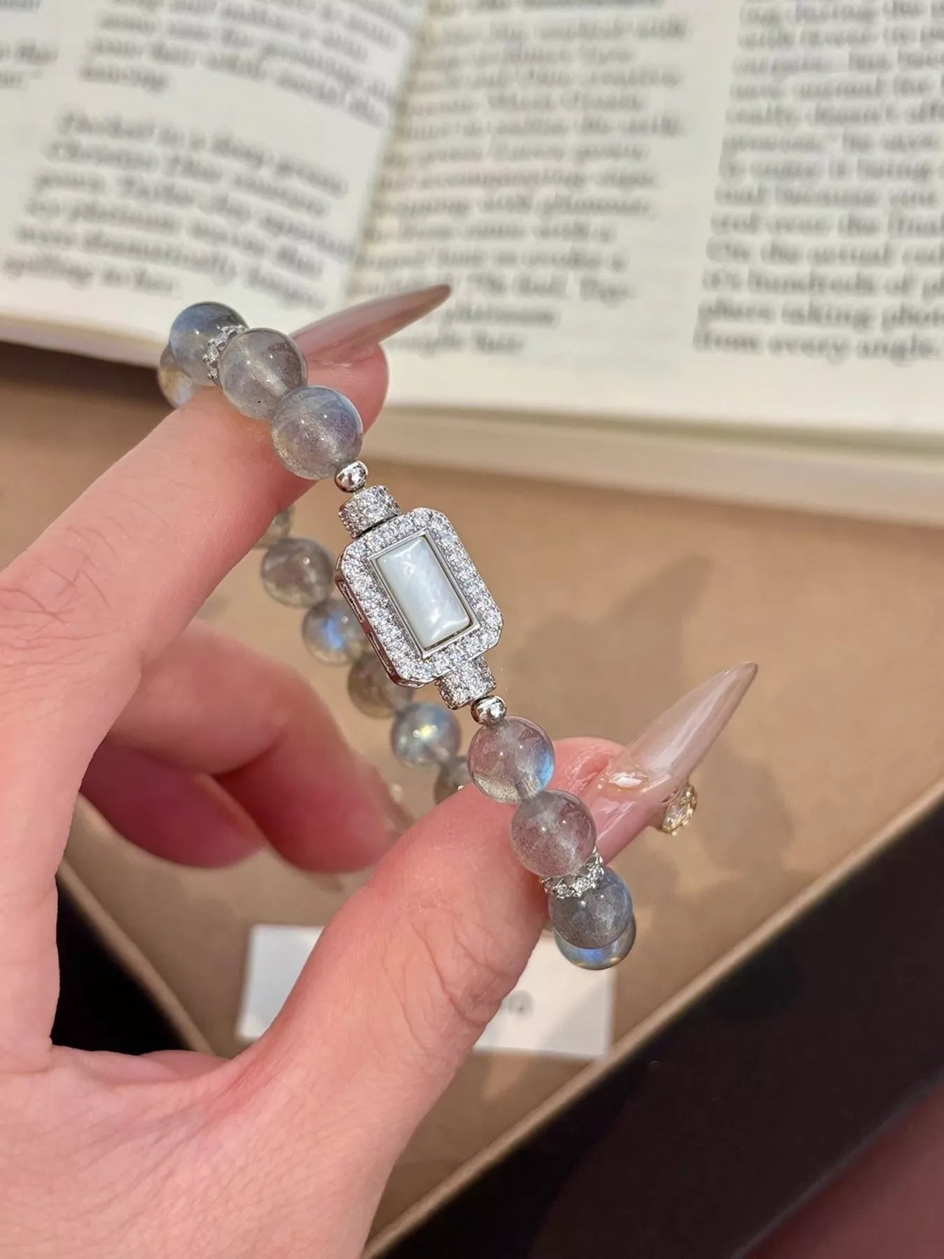 Moonstone Bead Geometric Bracelet