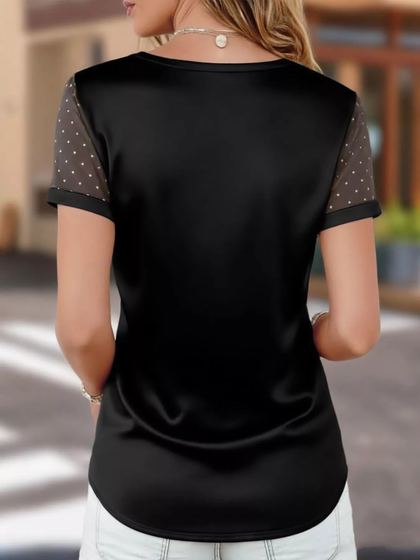 Sheer Sleeve V-Neck Top