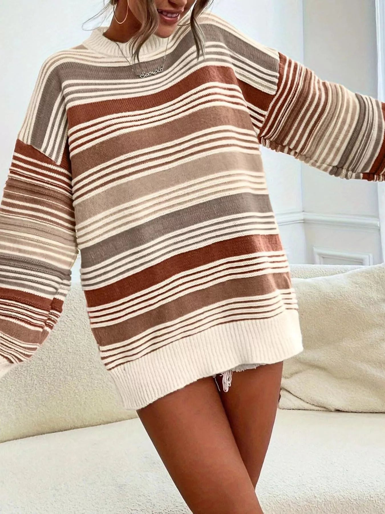 Striped Knit Long Sleeve Sweater