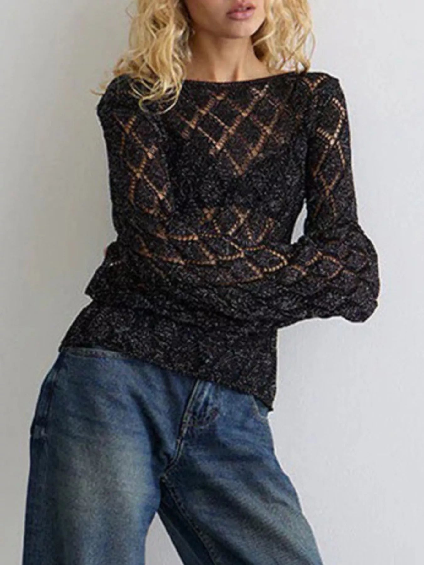 Openwork Long Sleeve Sweater