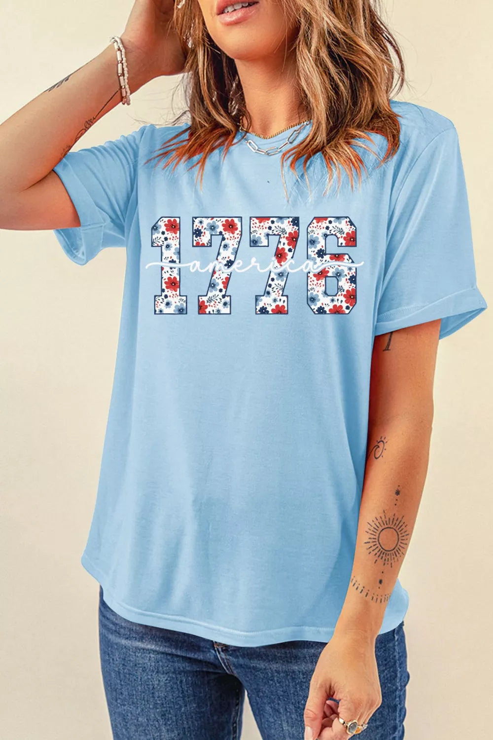 America 1776 Floral Print Relaxed T Shirt