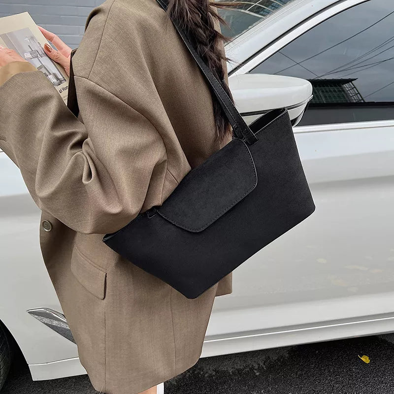 Minimalist Flap Decor Suede Bag