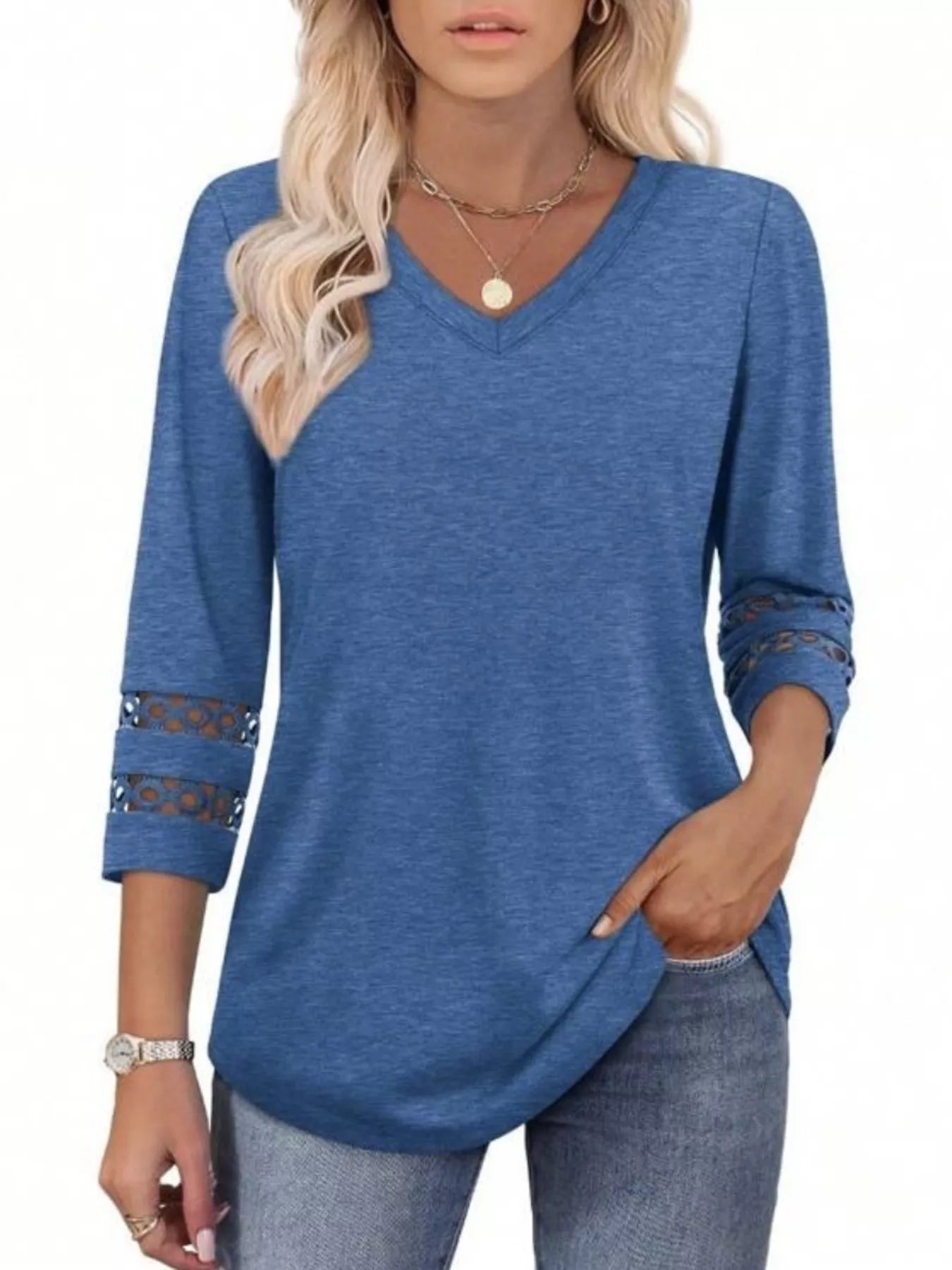 Full Size V-Neck 3/4 Sleeve T-Shirt Plus Size