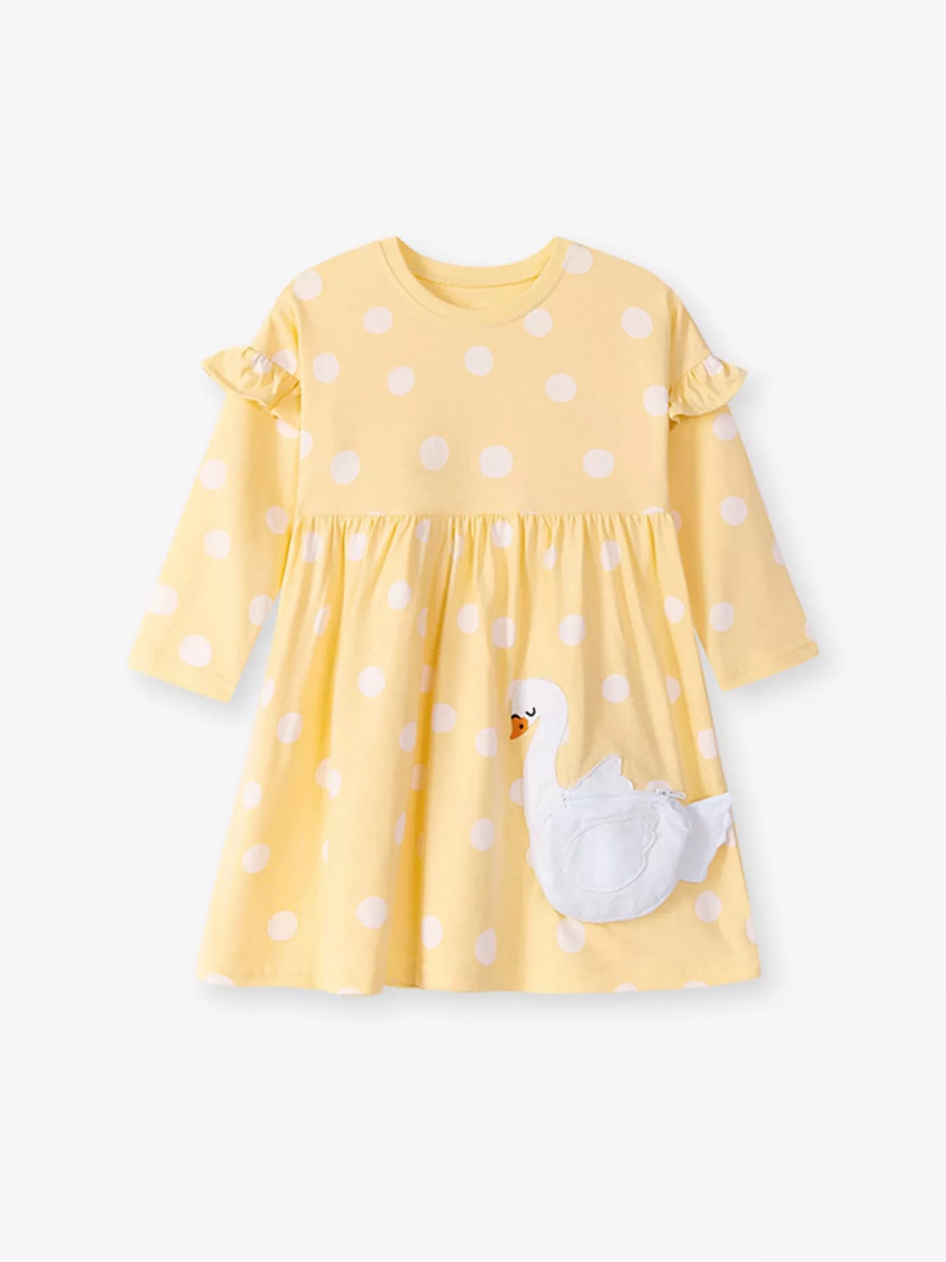 Children's Swan Applique Polka Dot Ruffle Sleeve Dress