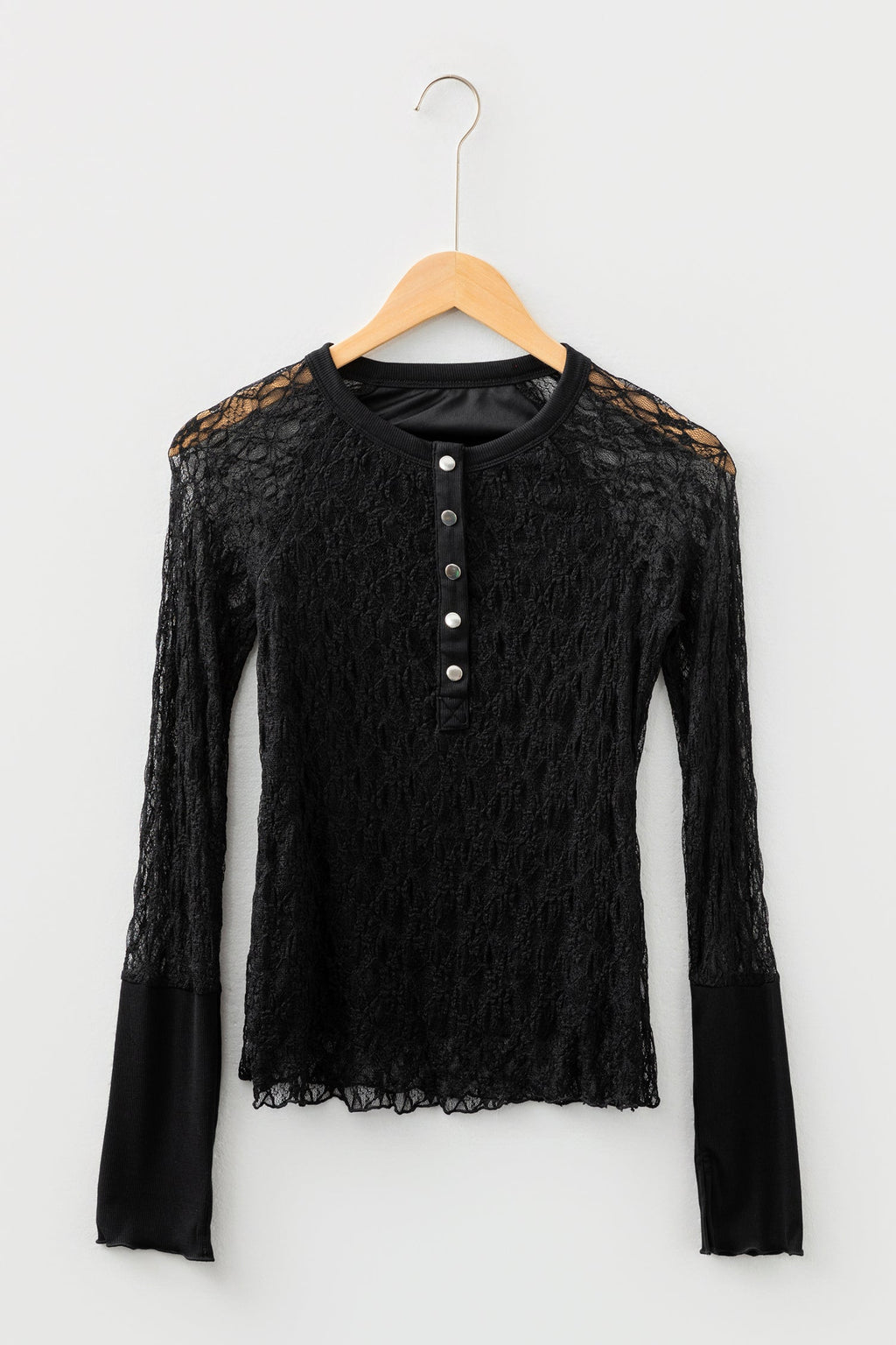 Lace Sheer Long Sleeve Henley Top