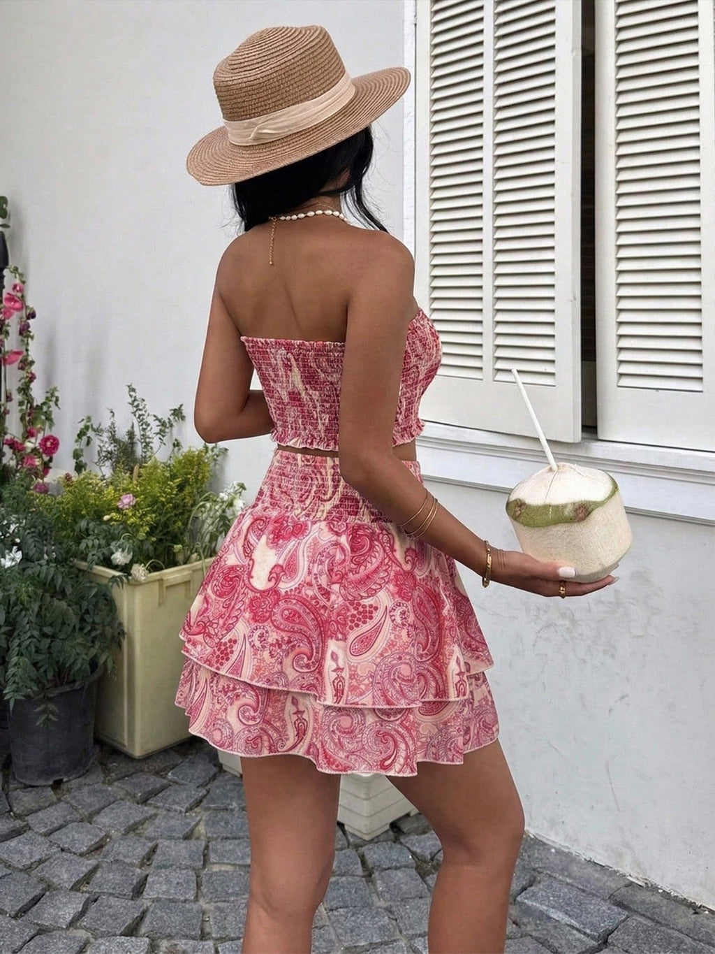 Paisley Print Tube Top and Ruffle Mini Skirt Set