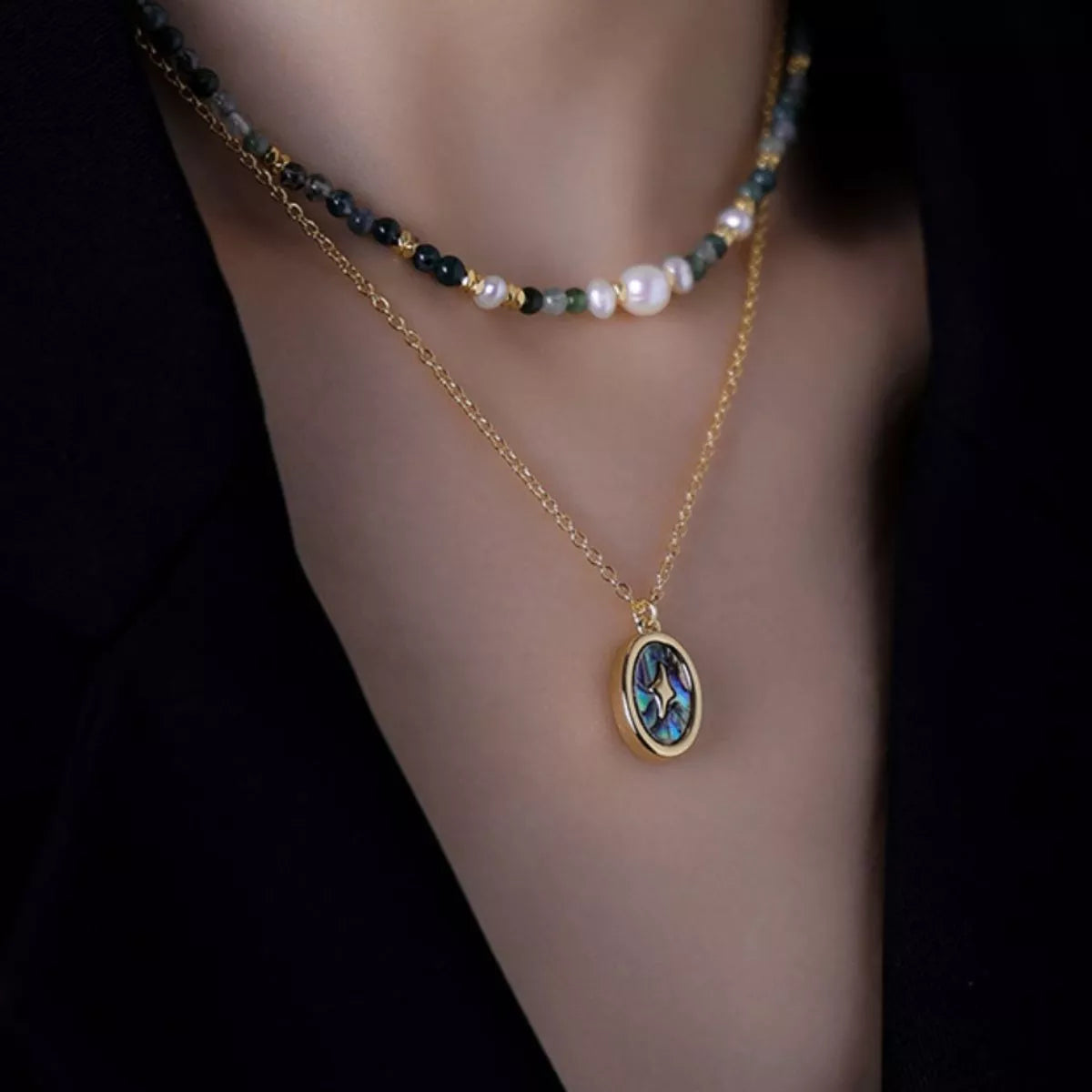 2 Piece Freshwater Pearl 18K Gold-Plated Pendant Necklace