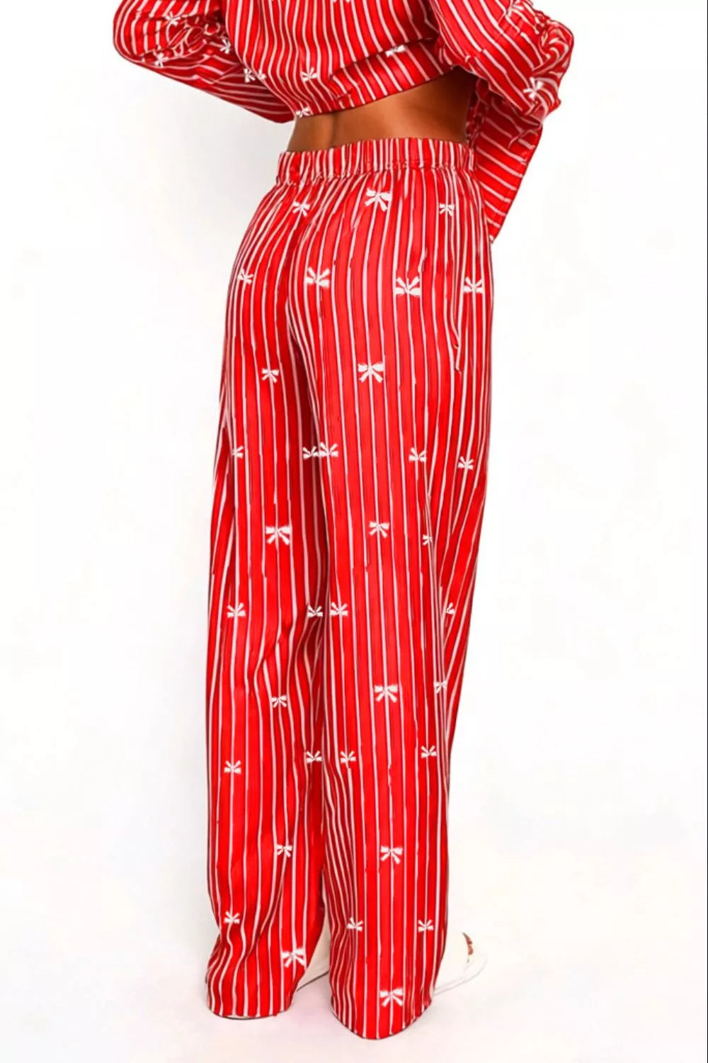 Bow Print Top and Wide Leg Pants Lounge Set