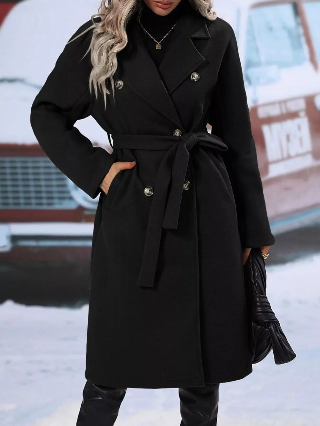 Double-Breasted Tie Waist Coat