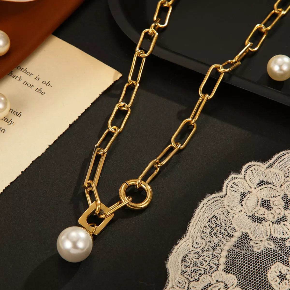18K Gold-Plated Chain Pearl Necklace