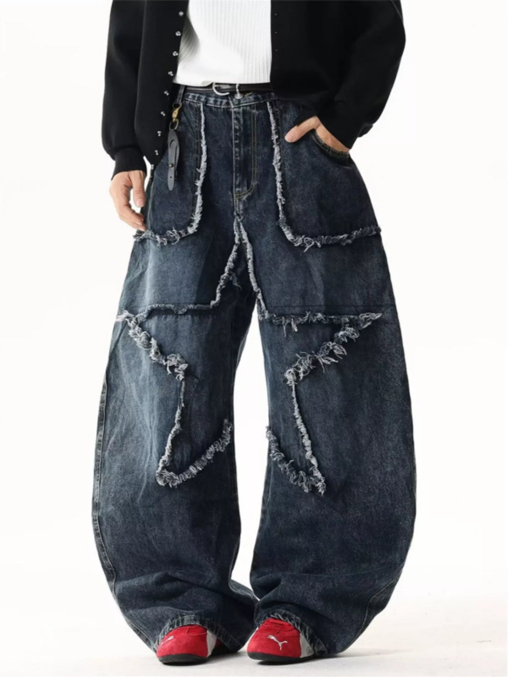 Men's Full Size Star Patchwork Wide Leg Jeans Plus Size