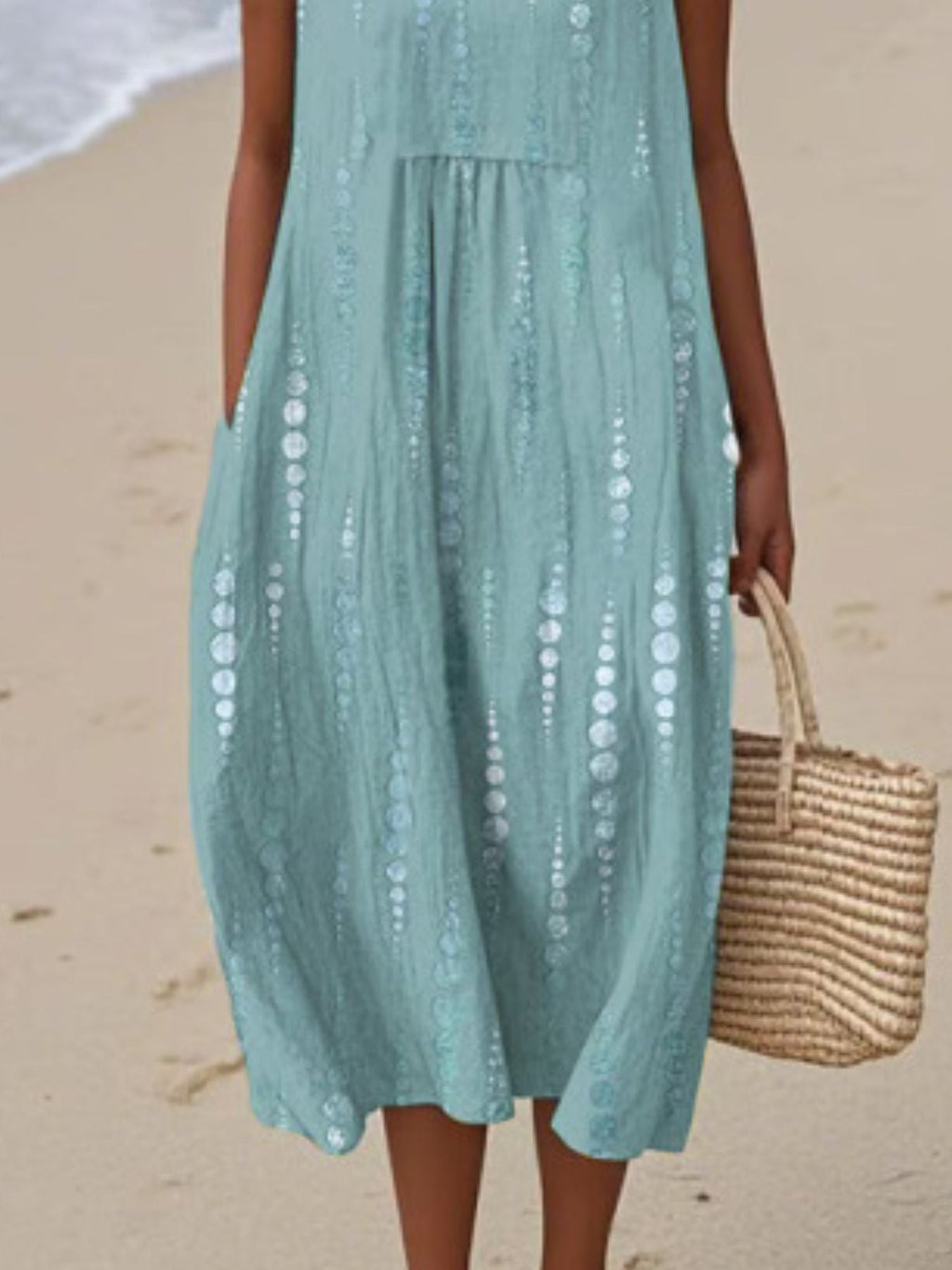 Full Size Round Neck Sleeveless Casual Midi Dress Plus Size