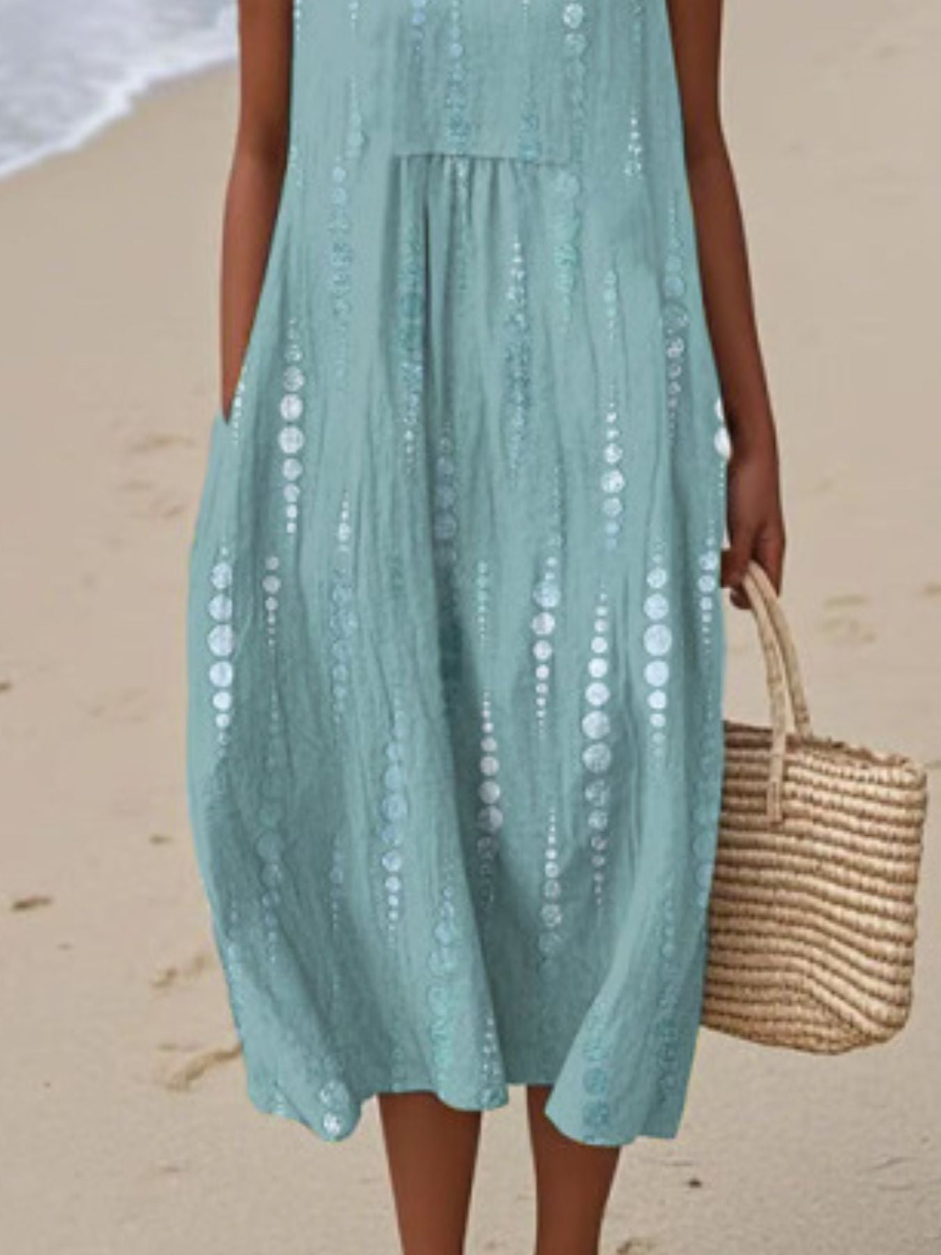 Full Size Round Neck Sleeveless Casual Midi Dress Plus Size