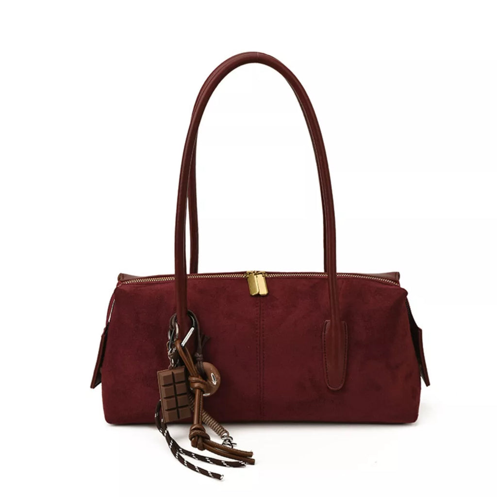 Elegant Suede Shoulder Bag with Pendant