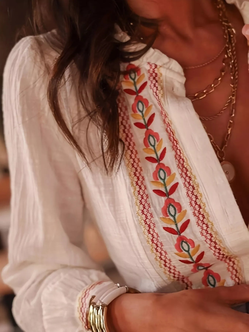 Embroidered Button Up Long Sleeve Shirt