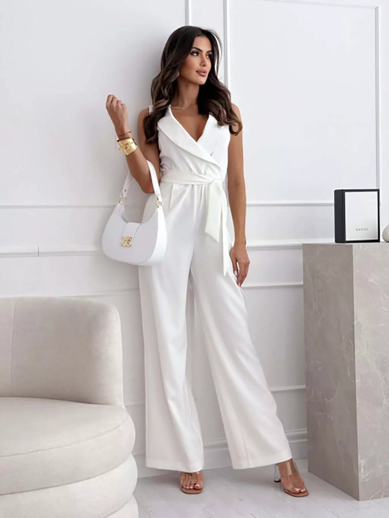 Surplice Sleeveless Wide-Leg Jumpsuit