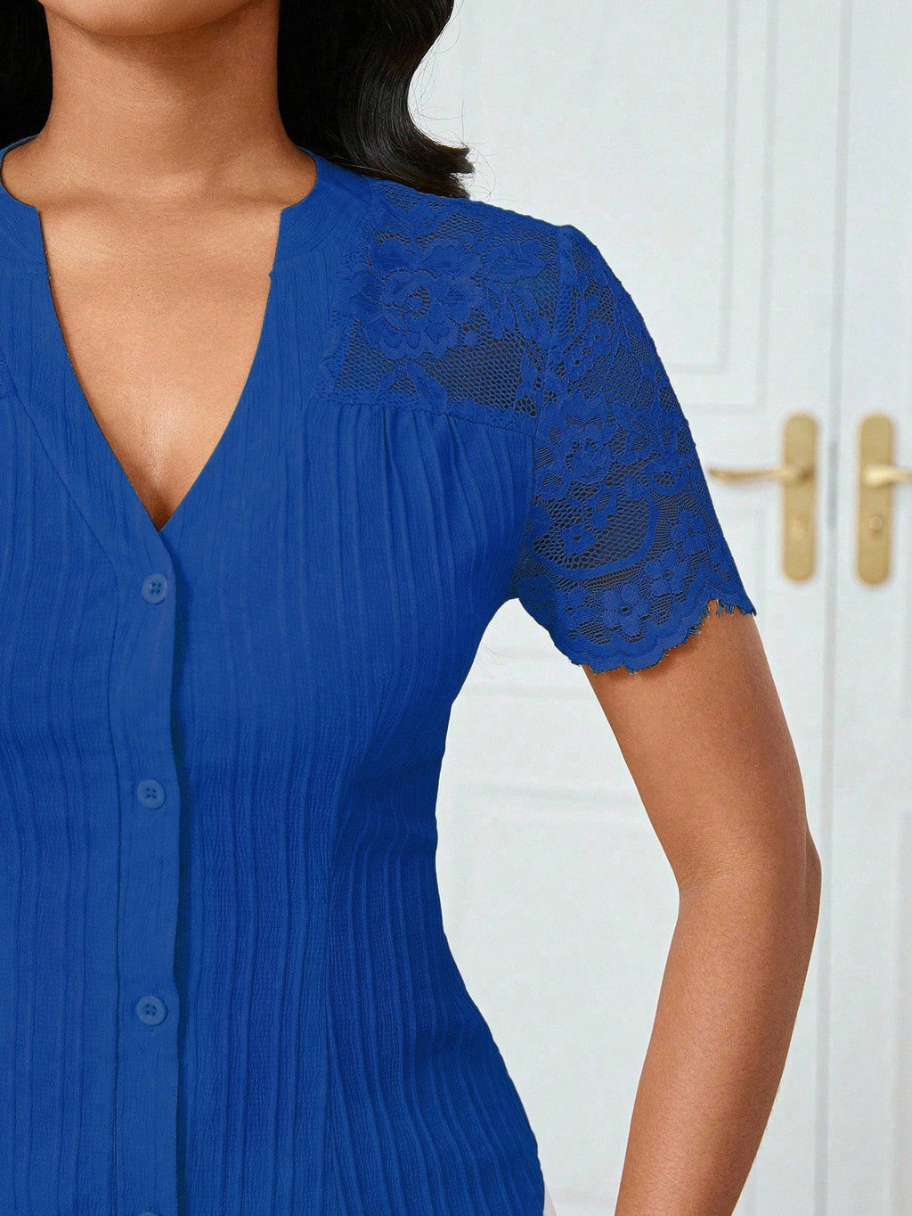 Lace Sleeve Button Up Shirt