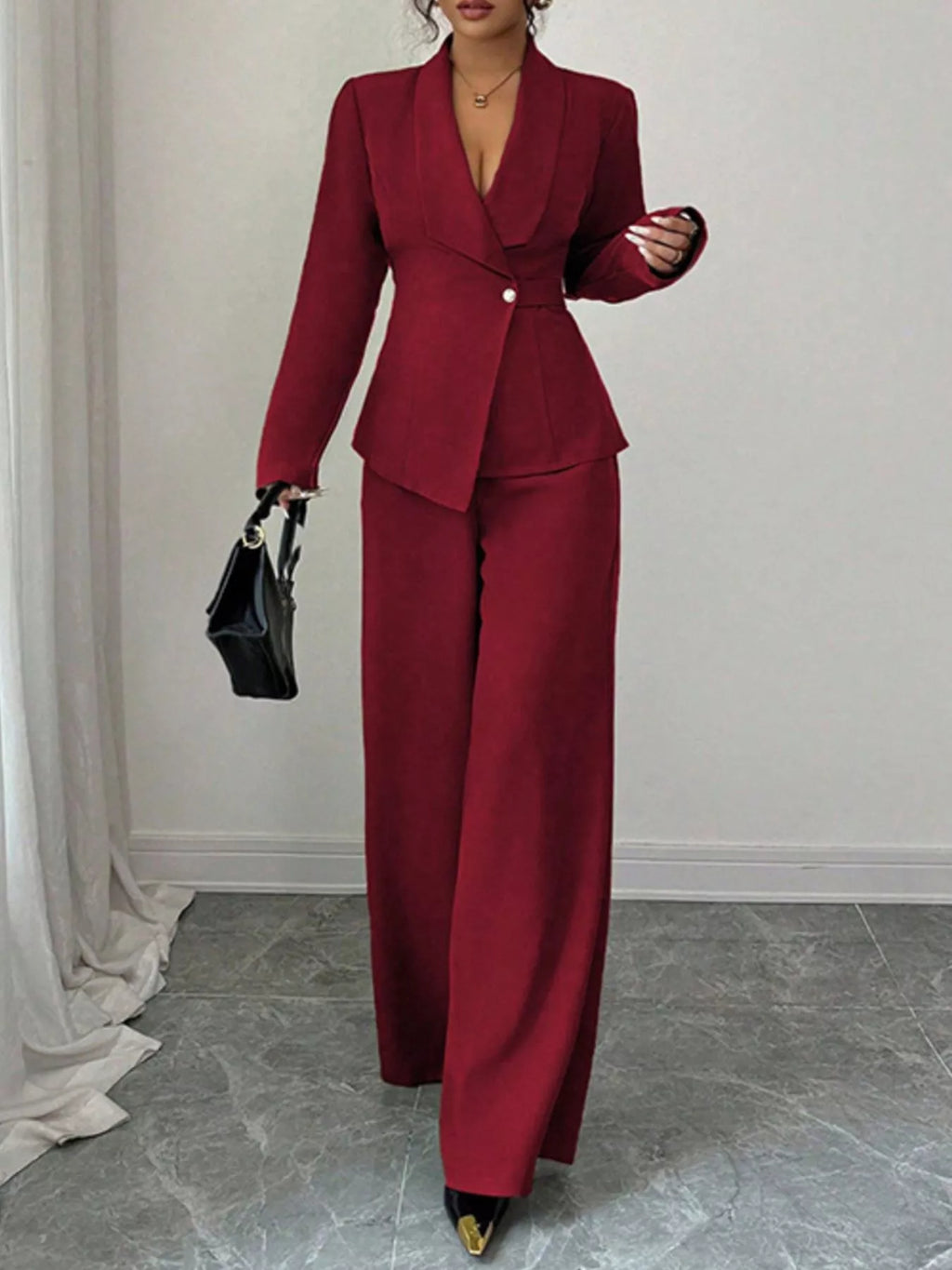 One Button Blazer and Pants Set