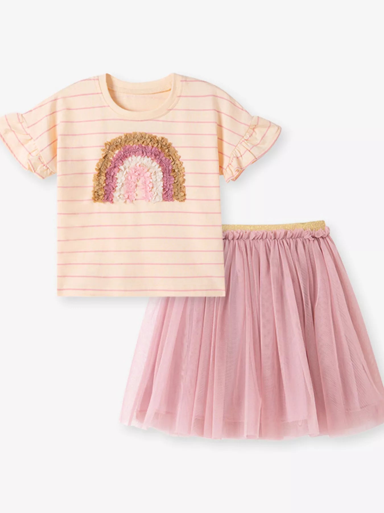 Children's Rainbow Applique T-Shirt and Tulle Skirt Set