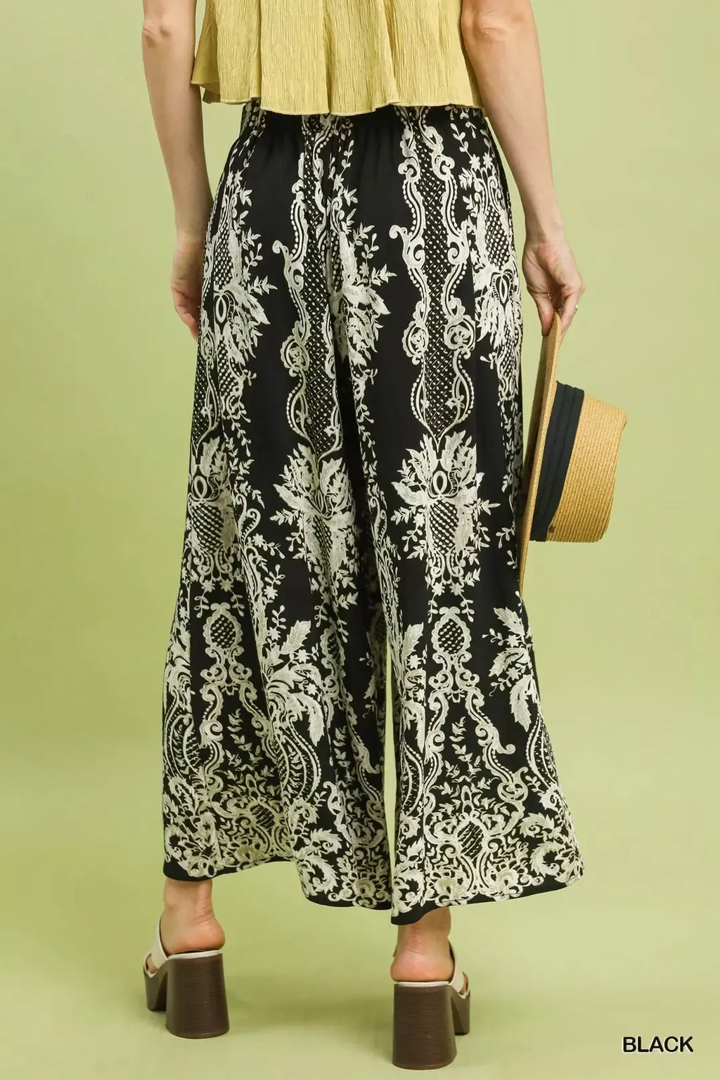 Umgee Border Print Wide Leg Pants