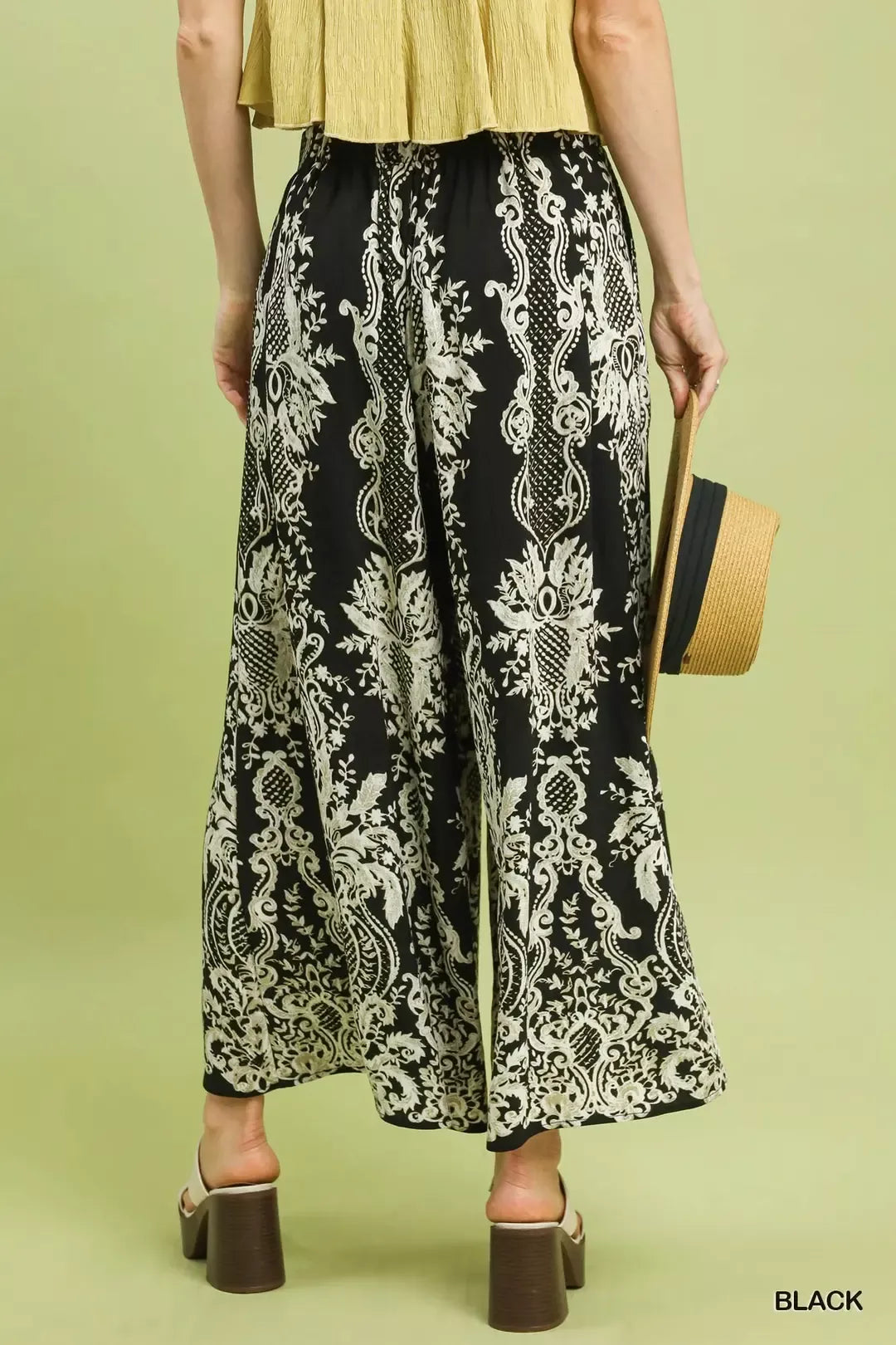 Umgee Border Print Wide Leg Pants