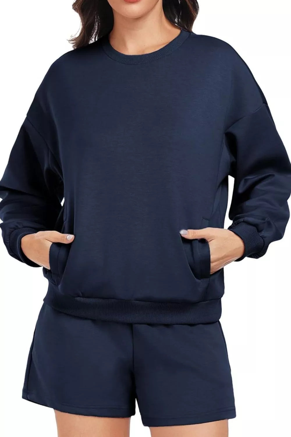 Round Neck Sweatshirt and Shorts Set