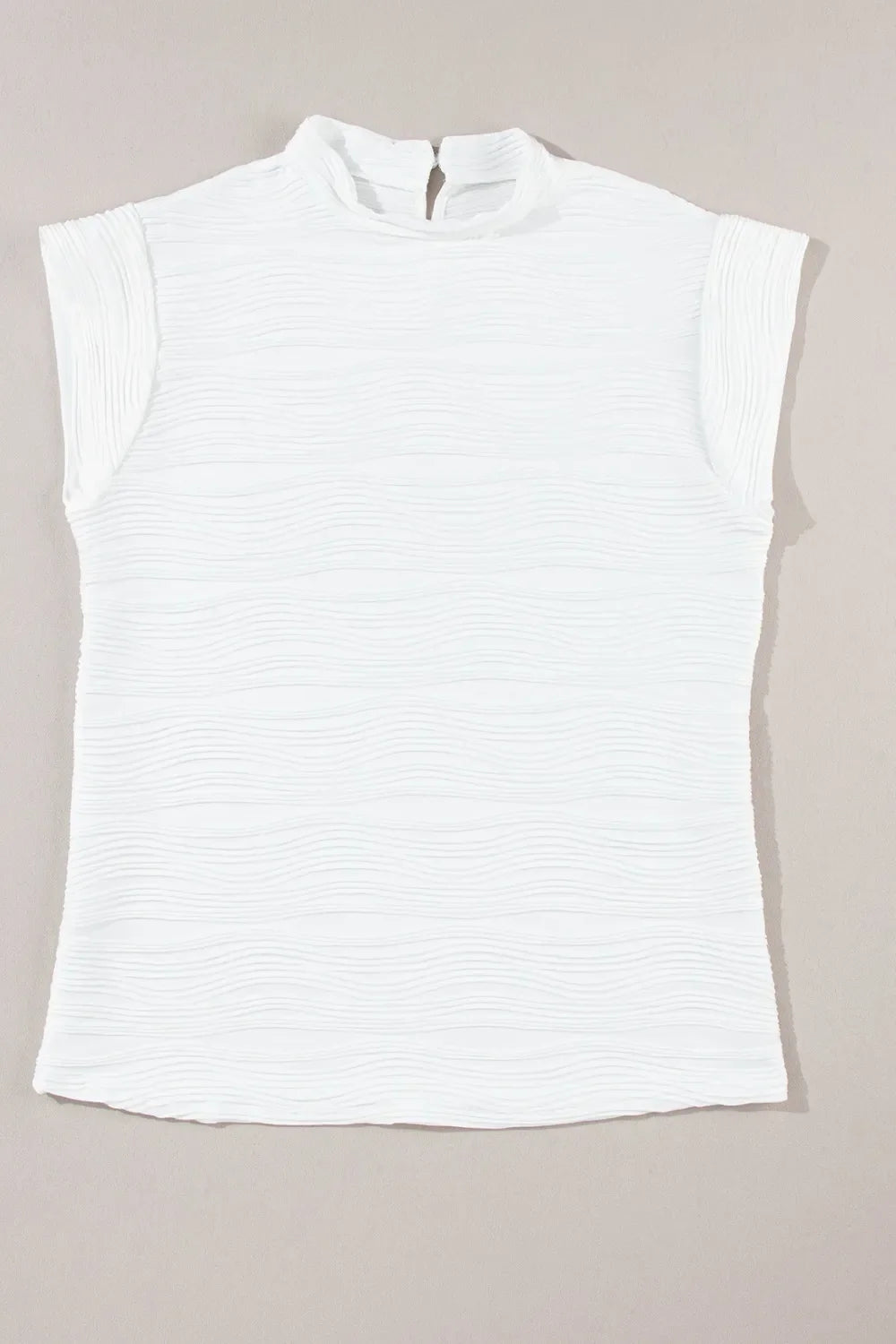Textured Mock Neck Cap Sleeve Top